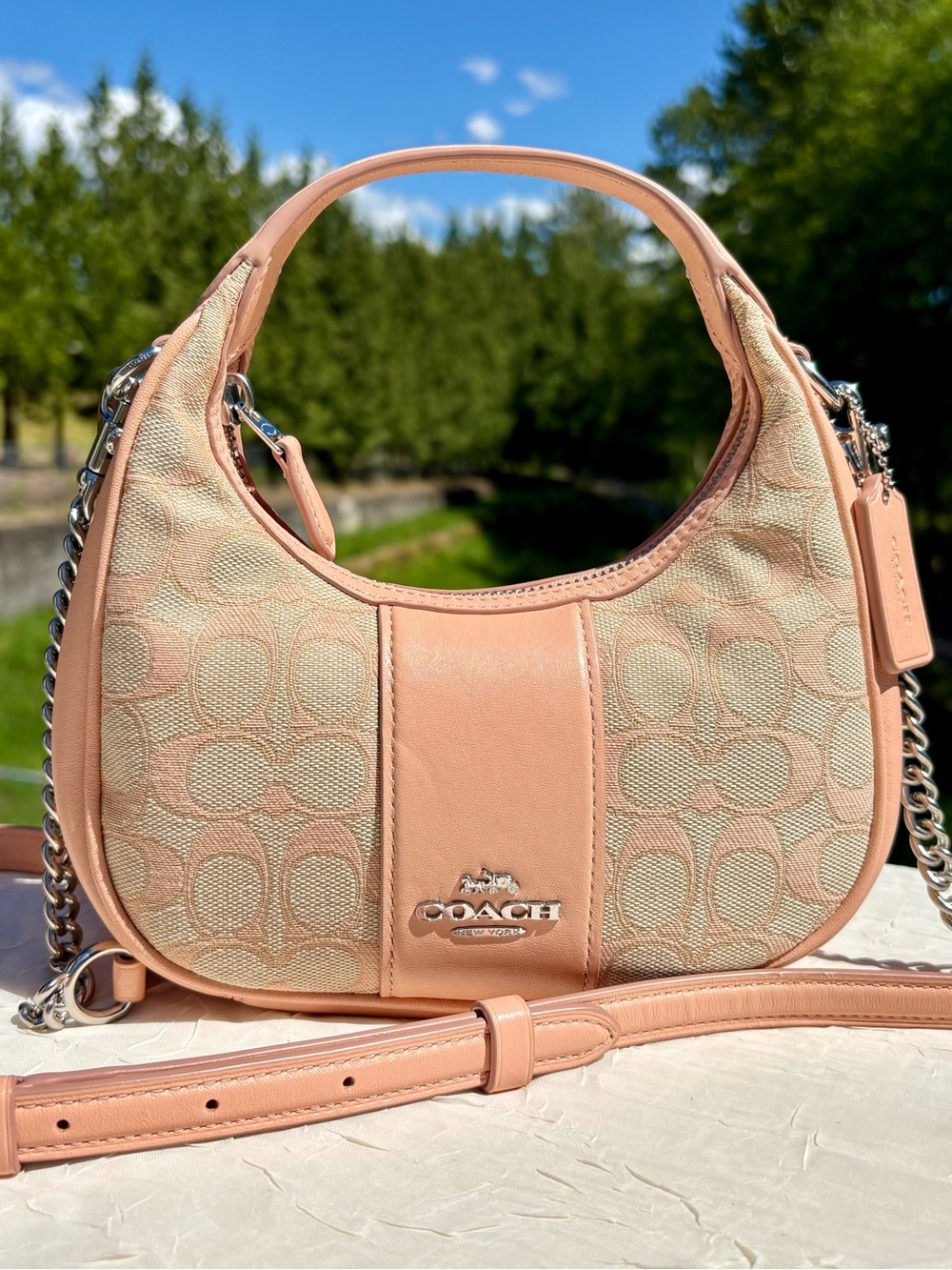 COACH Carmen Crossbody In Signature Jacquard In Faded Blush CT773